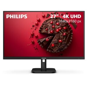 Philips 27E1N1800A 27″ IPS 4K UHD (3840 x 2160) Monitor, Built-in Speakers, HDR 10, AMD FreeSync, LowBlue Mode, Flicker-Free, VESA, 4Yr Advance Replacement Warranty