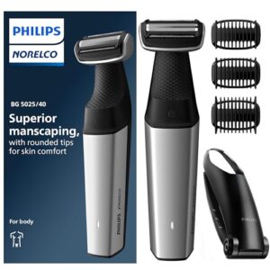 Philips Bodygroom Series 5000, Showerproof Groin and Body Trimmer, Close and Comfortable Shave, Complete Body Grooming Including Back, 60 Min. Runtime, Model BG5025/40
