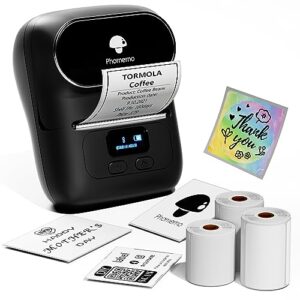 Phomemo Label Maker – M110 Address Label Printer Bluetooth Thermal Printer for Business, Office, School, Home-use, Barcode, Logo, Clothing Label, with 3 Label, Black