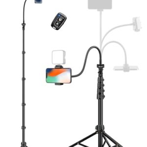 Phone Tripod, 86″ Tall Tripod for iPhone with Flexible Gooseneck & Remote, Portable Aluminum Cellphone Stand for Selfies, Video Recording,Travel, Compatible with iPhone Android