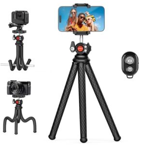Phone Tripod, Upgraded Mini Flexible Tripod for iPhone with Wireless Remote, Portable Camera Tripod for Video Recording Vlogging Selfie, Compatible with iPhone Android Cameras