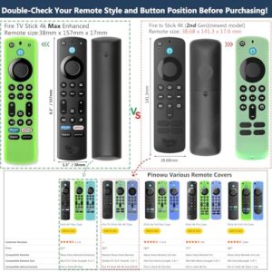 Pinowu Silicone Remote Case (3pcs) for Fire TV Stick 4K Max/Insignia/Pioneer/Omni (QLED) Series Alexa Voice Remote Enhanced w/Lanyard (Green Glow + Red + Blue)