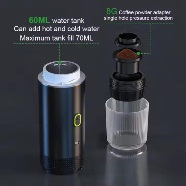 Portable Espresso Coffee maker for Travel with case – Self-Heating Travel Coffee Maker with USB-C, Compatible with Ground Coffee, NES & DG Capsules | Ideal for Camping, Car, Office, & Hiking - Image 7