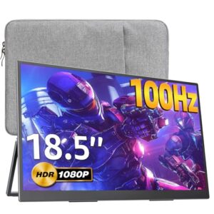 Portable Monitor 18.5 inch 1080P FHD 100Hz 125% sRGB HDMI USB-C Large Portable Monitor for Laptop MacBook Xbox PS4/5, Travel Monitor with Kickstand, VESA Compatible