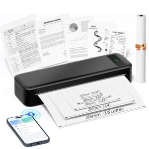 Portable Printers Wireless for Travel, Inkless Thermal Printer, Bluetooth Mobile Compact Printer Support 8.5″ X 11″ US Letter & A4 Size, Compatible with iPhone Android Laptop for Home Car Office