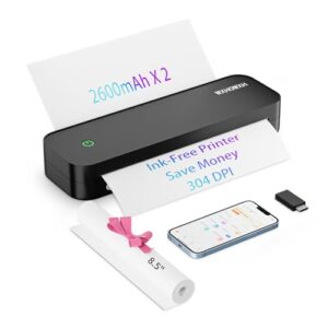 Portable Printers Wireless for Travel,Thermal Bluetooth Inkless Mini Printer Compatible with Android,iOS&Laptop,Support 8.5″ X 11″ US Letter,Portable Small Mobile Travel Printer for Home (Black)