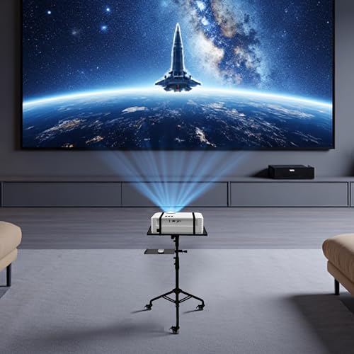 Projector Stand Tripod – 24 to 59 Inch Adjustable Height – Dual Shelves Laptop Tripod Stand with Moveable Wheels and Phone Holder, Portable Laptop Stand for Office, Stage & Outdoor Use - Image 3
