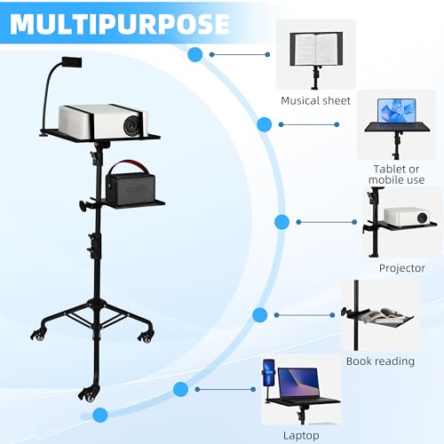 Projector Stand Tripod – 24 to 59 Inch Adjustable Height – Dual Shelves Laptop Tripod Stand with Moveable Wheels and Phone Holder, Portable Laptop Stand for Office, Stage & Outdoor Use - Image 7