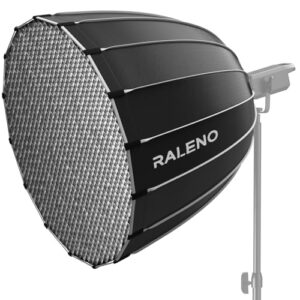 RALENO 35.4″/90cm Bowens Mount Parabolic Softbox, Professional Studio Lighting with Honeycomb Grid & Carrying Bag, Quick Setup for COB Lights, Compatible with Godox Amaran 100x/Aputure 600D/NS90P