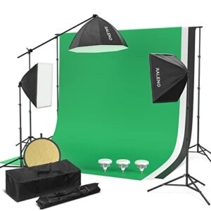 RALENO Photography Lighting Kit, 8.5ft x 10ft Background Support System with 30-Inch Octagonal Key Light and 2 X 85W LED Soft Boxes, Complete Photography Studio for Green Screen Cutout