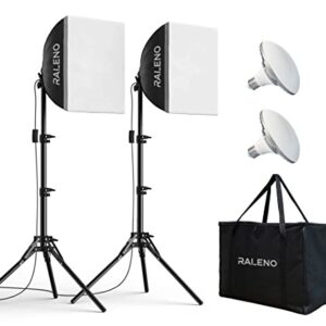 RALENO Softbox Lighting Kit, 2 x 16” x 16” Photography Studio Equipments with 50W / 5500K / 95 CRI LED Bulbs, Continuous Lighting System for Video Recording and Photography Shooting Model：PS080