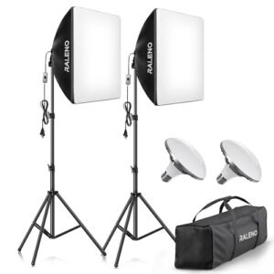 RALENO Softbox Lighting Kit, 20X20-Inch Photography Lighting Kit with LED Bulbs(60W | 5500K | CRI>97 | 3m Cable) & 80” Tall Light Stands, Soft Box for Recording/Portrait Photography | Model: PS70