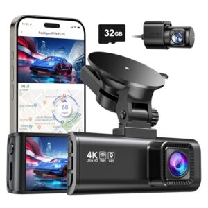 REDTIGER Dash Cam Front Rear, 4K/2.5K Full HD Dash Camera for Cars, Included 32GB Card, Built-in Wi-Fi GPS, 3.18” IPS Screen, Night Vision, 170°Wide Angle, WDR, 24H Parking Mode(F7NP)
