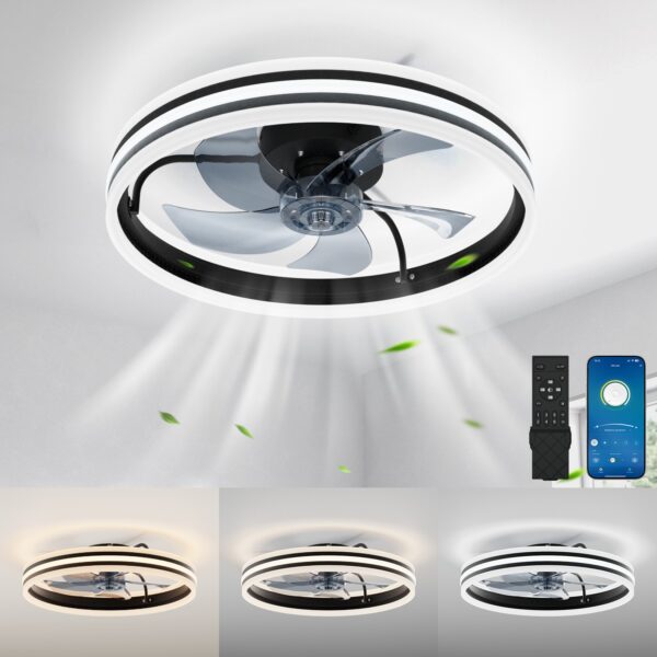 Ralbay Ceiling Fans with Lights and Remote, 16" Modern Dimmable LED Black Ceiling Fan, 6 Wind Speeds Smart Low Profile Flush Mount Ceiling Fans for for Bedroom - Image 8