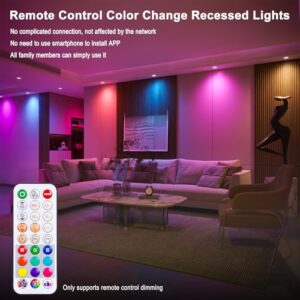 Recessed Lighting 5/6 Inch Color Changing LED Black Can Lights for Ceiling 13W 1050LM Retrofit Recessed Lights with Baffle Trim RGBCW Downlight Dimmable by Remote Control, Memory, Delayed Off, 12 Pack