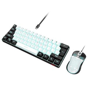 RedThunder 60% Gaming Keyboard and Mouse Combo, Ultra-Compact 61-Key RGB Backlit Mini Keyboard, Lightweight 7200 DPI Honeycomb Optical Mouse, RGB Wired Gaming Set for PC PS5 Xbox Gamer(White-Black)