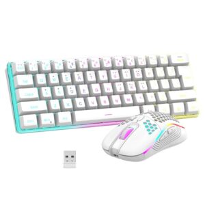 RedThunder 60% Wireless Gaming Keyboard and Mouse Combo, 2500mAh Rechargeable Battery, Ultra-Compact Small RGB Mechanical Feel Keyboard, Lightweight Honeycomb Optical Mouse for Gaming/Business, White