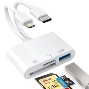 SD Card Reader for iPhone, iPad, USB C and Lightning Dual Port SD Card Adapter, Memory Card Reader for Camera Adapter, Support SD, Micro SD, USB 3.0, No App Driver Required