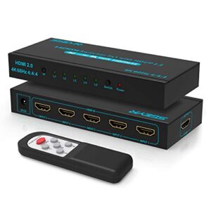 SGEYR 4K HDMI Switcher 5×1 with IR Remote, High-Speed 5 Port HDMI Selector Box 4K@60Hz Support HDR HDCP2.2 for PS5, Xbox, Roku, Fire Stick – Streamline Your Gaming Setup(Black)