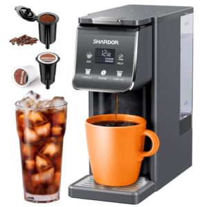 SHARDOR K Cup Coffee Maker With Bold Setting, Single Serve Hot & Iced Coffee Maker for K-Cup and Grounds, 52oz Removable Water Tank, 6 to14oz Brew Sizes, Pod Coffee Machine With Reusable Filter, Grey