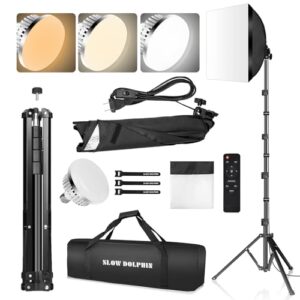 SLOW DOLPHIN Photography Studio Softbox Lighting Kit with 16″X16″ Softbox and 3 Colors Temperature 85W LED Bulb with Remote,Professional Photo Studio Equipment for Portrait,Video YouTube (1PACK)
