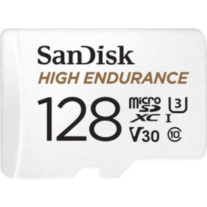 SanDisk 128GB High Endurance Video MicroSDXC Card with Adapter for Dash Cam and Home Monitoring systems – C10, U3, V30, 4K UHD, Micro SD Card – SDSQQNR-128G-GN6IA