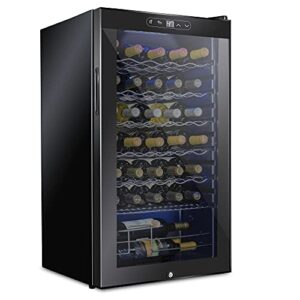 Schmecke 34 Bottle Compressor Wine Cooler Refrigerator w/Lock | Large Freestanding Wine Cellar | 41f-64f Digital Temperature Control Wine Fridge For Red, White, Champagne or Sparkling Wine – Black