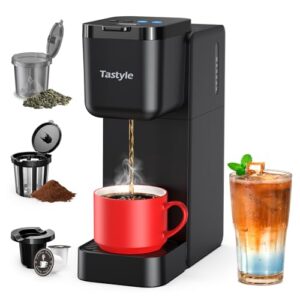 Single Serve Coffee Maker for K Cup, Ground and Tea Leaves, Hot and Iced Coffee Machines with Bold Setting, 6 to 16 Oz Brew Sizes, Compact for Small Spaces, Black (2.0 Version)