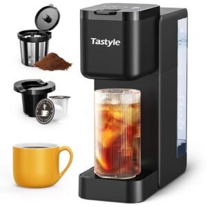 Single Serve Hot & Iced Coffee Maker with Strong Brew, 40oz Removable Reservoir, 6 Brew Sizes, Compatible with K Cup and Grounds, Compact for Home, Office, RV and Dorm, Black (2.0 Version)