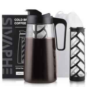 Sivaphe Large Ice Cold Coffee Maker 2 Quart, Dishwasher Safty Traitan Carafe Pitcher Leak Proof, Reusable Filter 64 oz Iced Hot Coffee Tea Method Brewer
