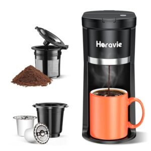 Small Single Serve Coffee Maker, Fast Brew One Cup Coffee Machine for K Cup and Grounds, 6 to 12 oz. Brew Sizes, Capsule Coffee Machine with Descaling Reminder and Viewing Tank, Black