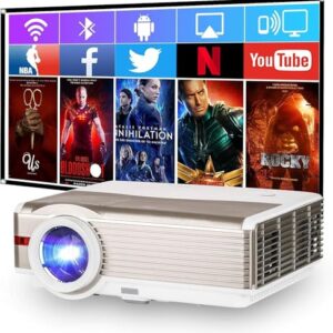 Smart Full HD Movie Projector Native 1080P 9000Lumen LED Home Projectors with WiFi Bluetooth,Built-in Android TV Wireless Cast with iPhone/iPad, HDMI USB Audio Digital Zoom for TV Stick/PS5