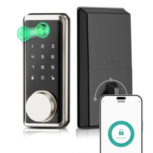 Smart Locks Front Door, Keyless Entry Door Lock with App Control, Fingerprint Deadbolt Alexa with Touchscreen Keypad Code, Bluetooth Electronic Deadbolt Auto-Lock for Home