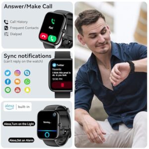 Smart Watch with Alexa Built-in, 1.83″ HD Touchscreen, Digital Bluetooth Calling, IP68 Waterproof Fitness Tracker, 120+ Sports Modes, 24/7 Heart Rate/Sleep Monitor for iPhone Android (Black)