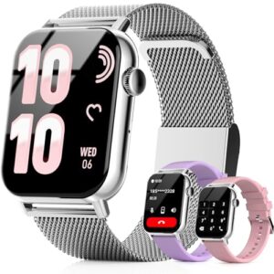 Smart Watches for Women, 1.83″ HD Fitness Tracker (Answer/Make Calls), 120+ Sport Modes with Heart Rate/Sleep Monitor, IP68 Waterproof, Fitness Watch for iOS Android, Silver