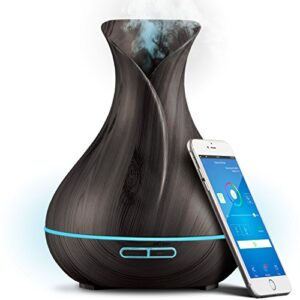 Smart WiFi Wireless Essential Oil Aromatherapy 400ml Ultrasonic Diffuser & Humidifier with Alexa & Google Home Phone App & Voice Control – LED & Timer Settings Dark Brown