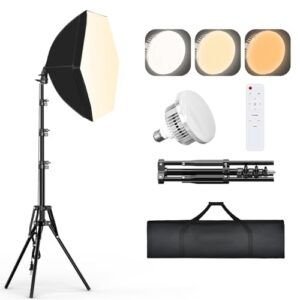 Softbox Lighting Kit, 16”x16” Photography Lighting Kit with 3000K-6500K 85W LED Bulbs & Reverse Tripod Stand, Professional Studio Lights for Video Recording, Live Streaming, Photography