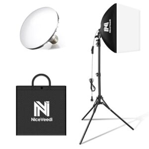 Softbox Lighting Kit, NiceVeedi 16” x 16” Softbox Photography Lighting Kit with 63” Tripod Stand & 5400K 450W Equivalent LED Bulb, Continuous Lighting for Photography/Video Record/Live Streaming