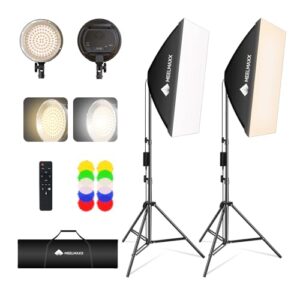Softbox Photography Lighting Kit, 2Pcs 25″ x 28″ 75W COB LED Softbox with Remote, 2700K-5600K, Adjustable Light Stands & Gel Filters, Portable Photography & Video Kit for Studio Lights