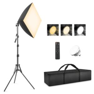 Softbox Photography Lighting Kit, Foccalli 85W Rotatable Soft Box Continuous Lighting with Dimmable 2700-6400K LED Light Bulb, Photo Studio Lights for Shooting Video Portraits