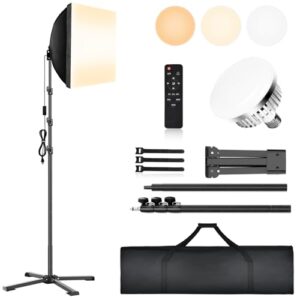 Softbox Photography Lighting Kit, Four-Legged 16″X16″ Professional Softbox Lighting Kit with 85W 3000-6000K LED Bulbs & Remote, Studio Lights for Photography/Video Recording/Live Streaming