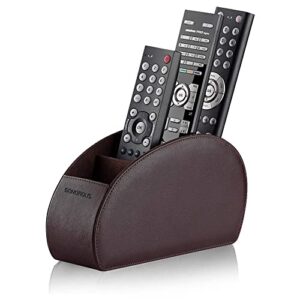 Sonorous Luxury Leather Remote Control Holder with 5 Compartments – Media Storage Box, Remote Control Organizer (Brown)