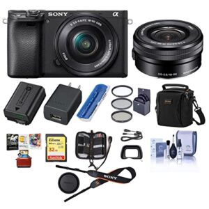 Sony Alpha a6400 24.2MP Mirrorless Camera with 16-50mm f/3.5-5.6 OSS Lens – Bundle with Camera Case, 32GB SDHC Card, 40.5mm Filter Kit, Cleaning Kit, Card Reader, Memory Wallet, Mac Software Pack