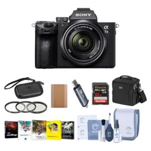 Sony Alpha a7 III 24MP UHD 4K Mirrorless Camera with 28-70mm Lens – Bundle 32GB SDHC U3 Card, Camera Case, 55mm Filter Kit, Spare Battery, Cleaning Kit, Memory wallet, Card Reader, PC Software Package