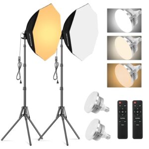Soonpho Softbox Lighting Kit, 22” Octagon Softbox Photography Lighting Kit with Softbox 22Inch/55cm (2 Pack), 85W 3000-6000K Remote Control LED Lighting Bulds, Studio Lights for Video Recording
