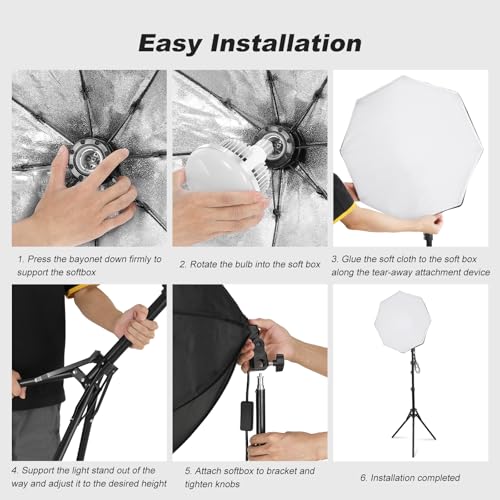 Soonpho Softbox Lighting Kit, 22'' Octagon Softbox Photography Lighting Kit with Softbox 22Inch/55cm (2 Pack), 85W 3000-6000K Remote Control LED Lighting Bulds, Studio Lights for Video Recording - Image 7