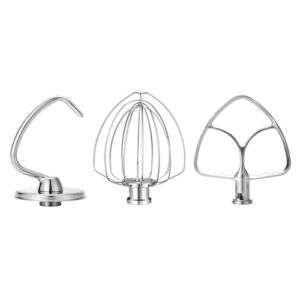 Stainless Steel Accessories for KitchenAid 4.5-5 Qt Tilt Head Stand Mixer, Includes 6 Wire Whisk, Flat Beater, Dough Hook for KitchenAid, Dishwasher Safe and Heavy Duty, Fits for KSM45, KSM150