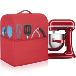 Stand Mixer Dust Cover Compatible with Kitchenaid 6/7/8 Quart Water-resistant Kitchen Aid Mixer Cover with 3 Pockets and Handle (Red)