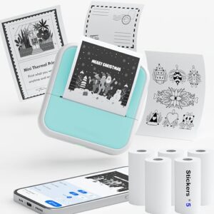 Sticker Printer Bluetooth Inkless Portable Thermal Mini Sticker Maker for Iphone & Android, Pocket Instant Print with Multiple Templates for Study Photos, Students，Notes, Journal, DIY, Kids Gift