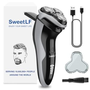 SweetLF Electric Razor for Men with Plus 3 Blades, 120 Min Shaving, (1H Charging),100% Waterproof, Wet & Dry Rotary Electric Shaver with Pop-up Trimmer,Type-C Rechargeable Cordless Shavers for Men